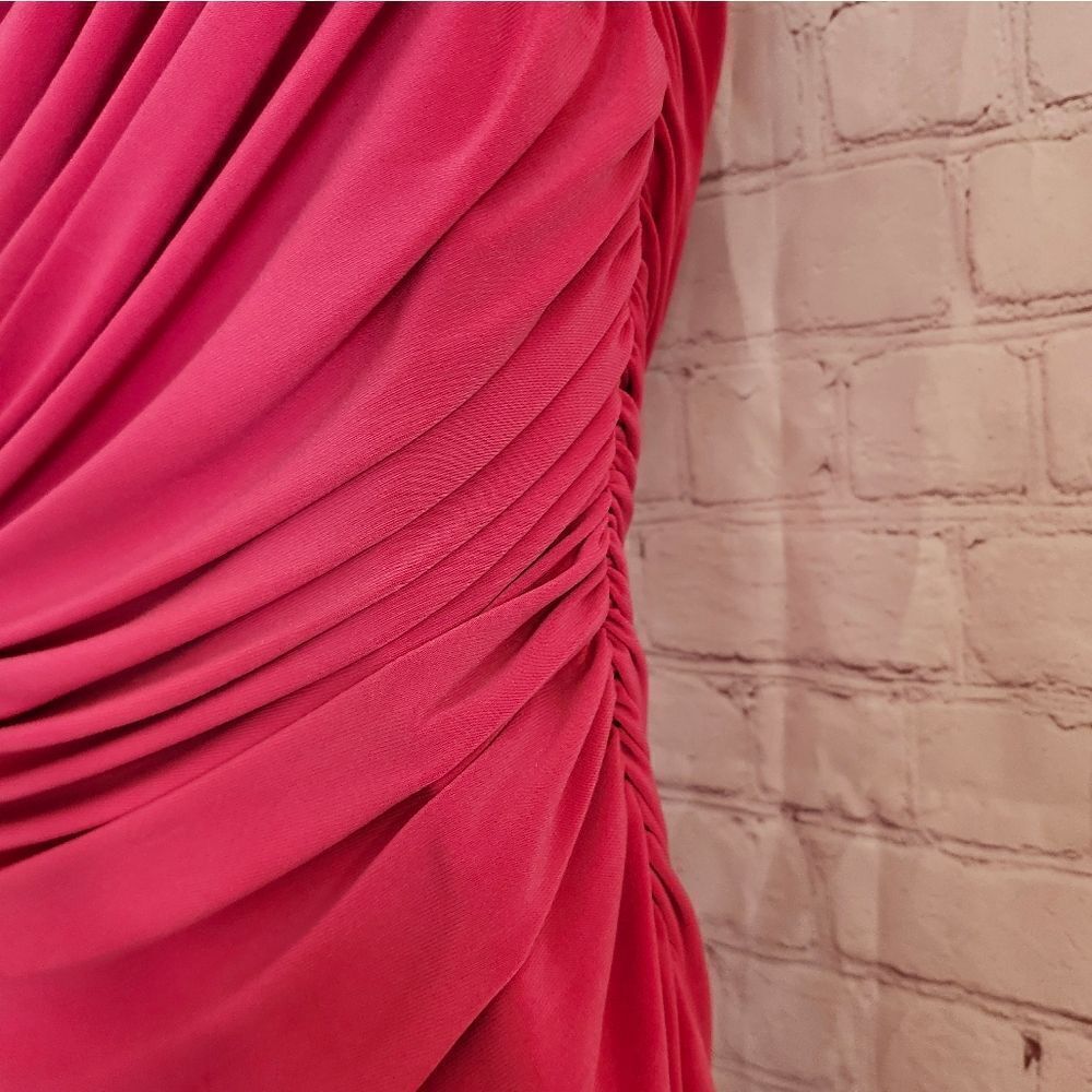 NWT Norma Kamali "Diana" Hot Pink (Rose) One Shoulder Ruched Gown sz.XS Ret $275 - Picture 10 of 12
